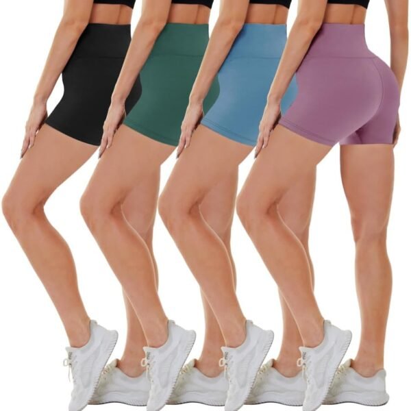 4 Pack Biker Shorts for Women High Waist - 5"/8" Tummy Control Soft Athletic Yoga Workout Running Gym Shorts