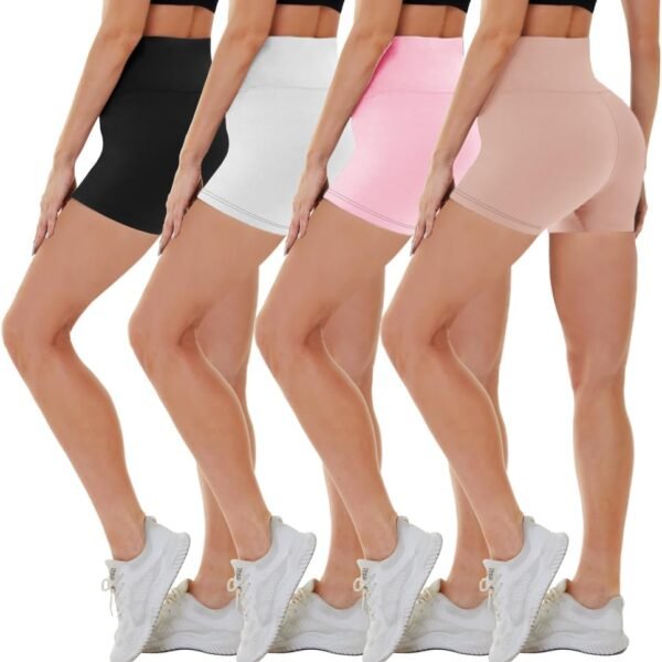 4 Pack Biker Shorts for Women High Waist - 5"/8" Tummy Control Soft Athletic Yoga Workout Running Gym Shorts