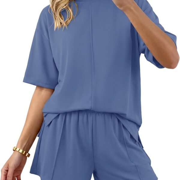 Casual 2 Piece Sets For Women Summer 2026 Short Sleeve Tops Shorts Spring Lounge Matching Workout Airport Outfits