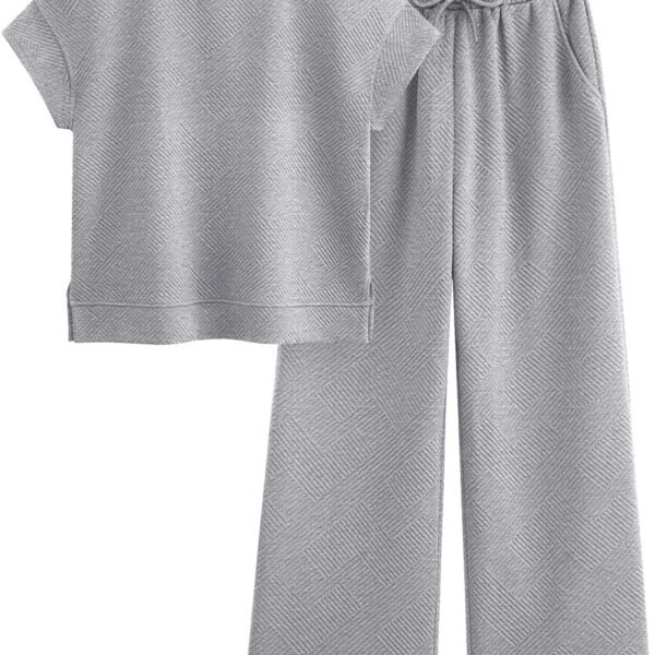2 Piece Outfits For Women Casual Tracksuit Short Sleeve Tops And Wide Leg Long Pants Matching Lounge Sets