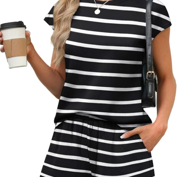 2 Piece Sets for Women Casual Summer Travel Vacation Outfits Cap Sleeve Shorts Lounge Set