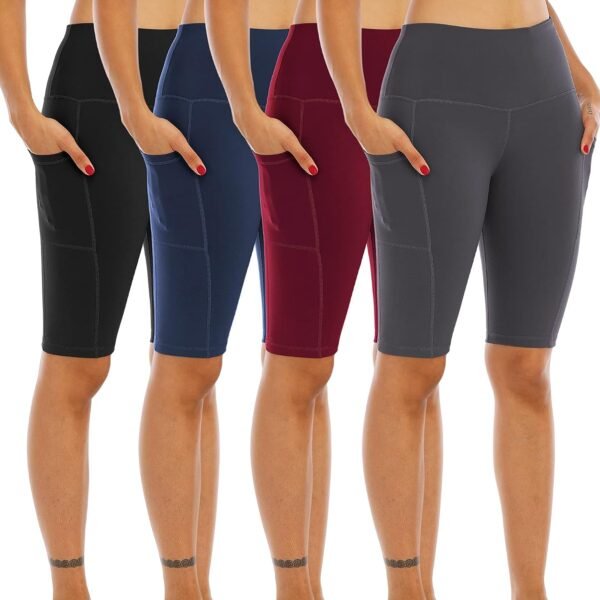 4 Pack Biker Yoga Shorts with Pockets for Women,High Waisted Athletic Running Workout Gym Shorts Tummy Control