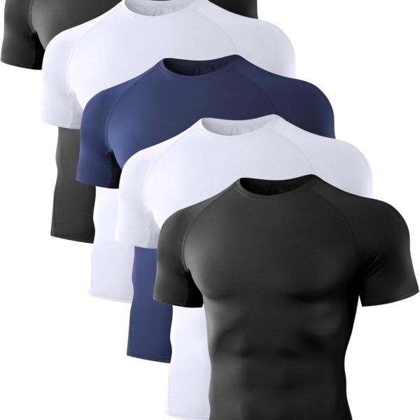 5 Pack Men’s Compression Shirts Short Sleeve Cool Dry Sports Athletic Workout Base Layer Undershirt T-Shirt Tops