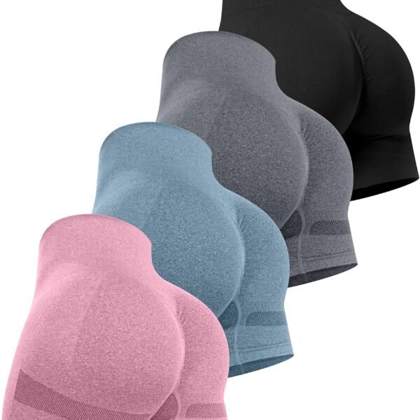 Women's 4 Packs Workout Gym Shorts, High Waisted Butt Lifting Scrunch Butt Seamless Booty Shorts
